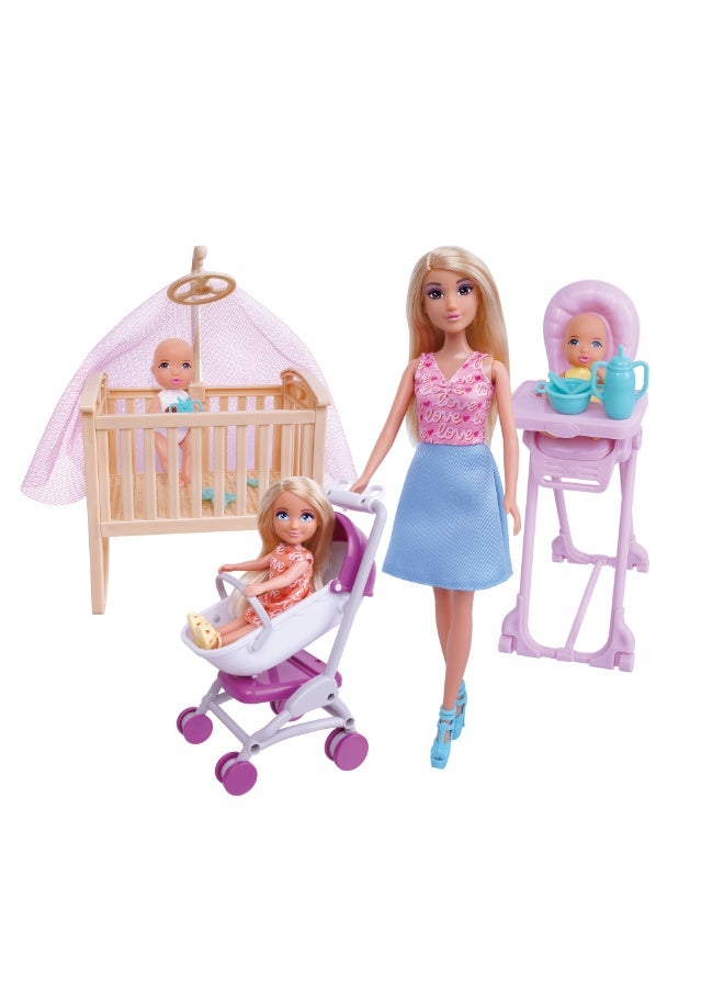 Mira Doll with Baby Care Set Playset – 11.5 Inch Fashion Doll Baby Care Series with Baby Doll, Crib, Baby Table & Baby Supplies | Girls Toys 3+ - Image 2